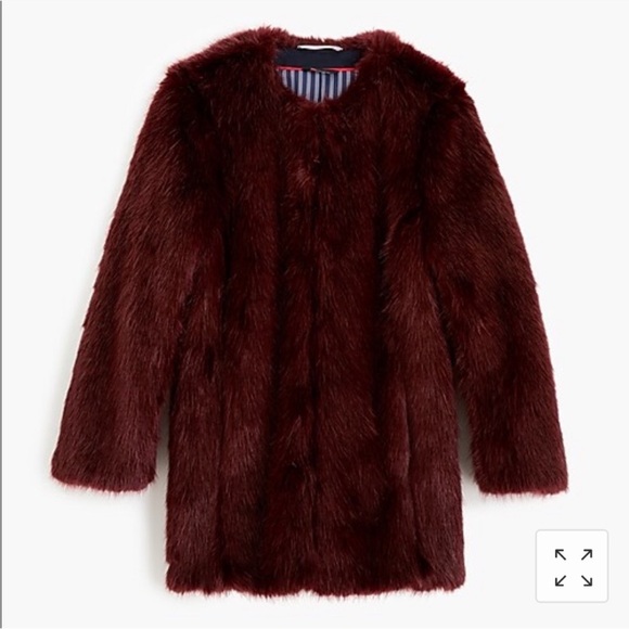 J. Crew Jackets & Blazers - 🌟J.Crew Collection Deep Wine Faux Fur Coat Size Medium
